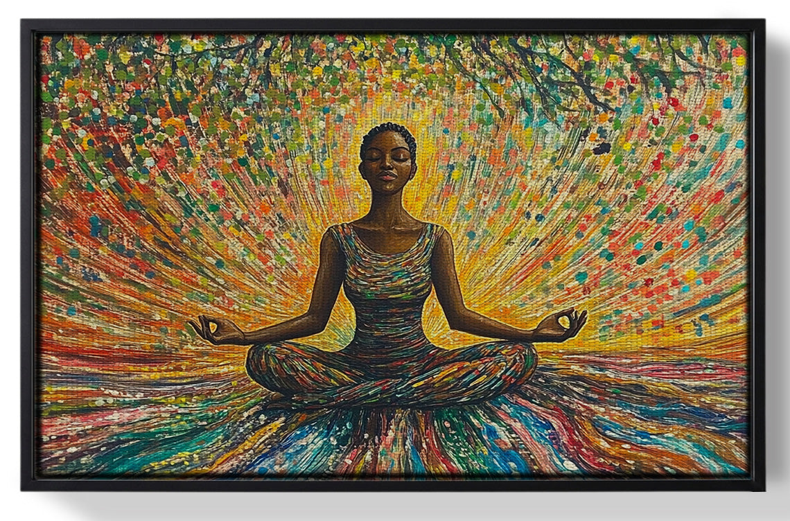 Framed Black Woman Colorful Meditation African American wall art for home decor