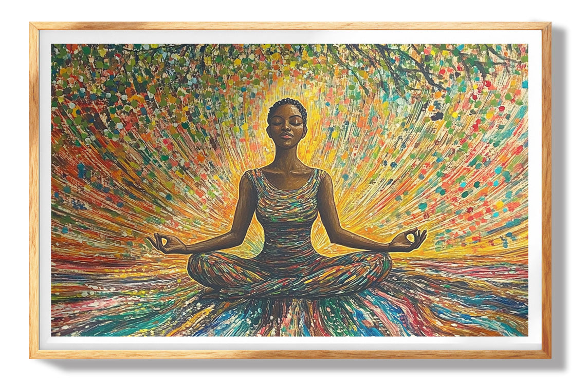 Golden Black Woman Meditation African American wall art view 73
