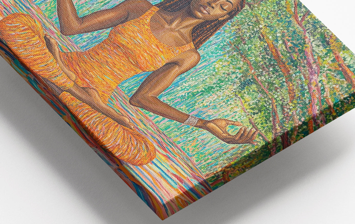 Close-up of Black Woman Orange Yoga African American wall art detail
