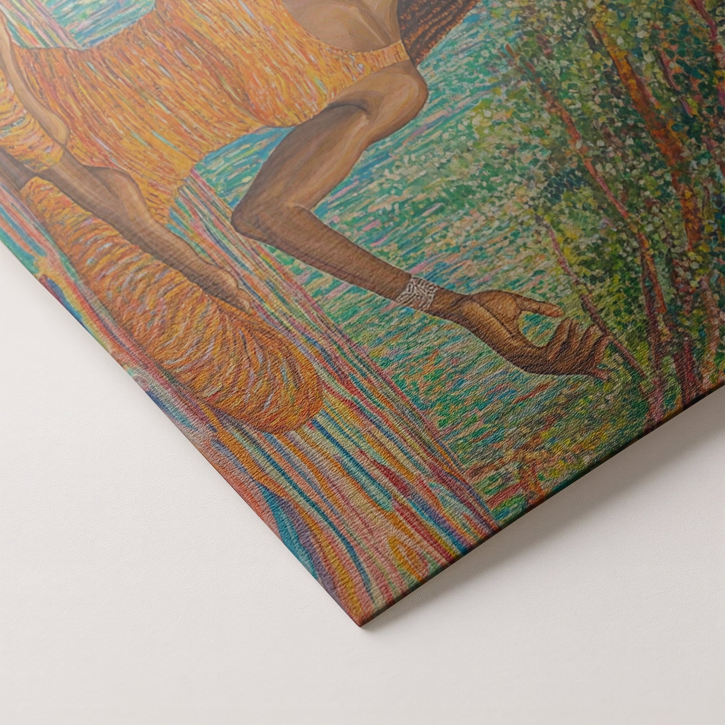 Black Woman Orange Yoga African American wall art artwork by MoomZee Artwork