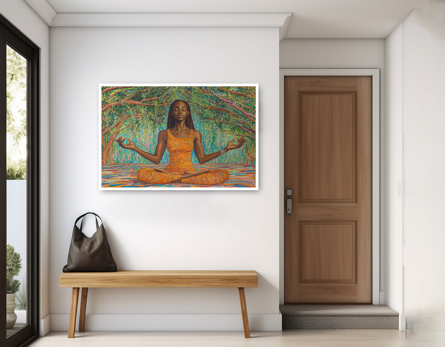 Black Woman Orange Yoga African American wall art home decor view