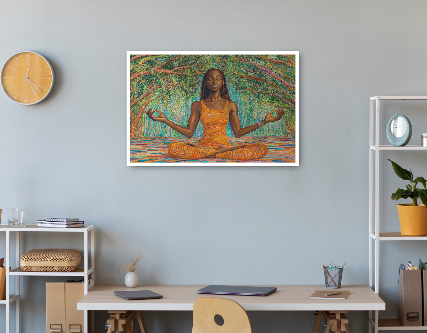Black Woman Orange Yoga African American wall art print view