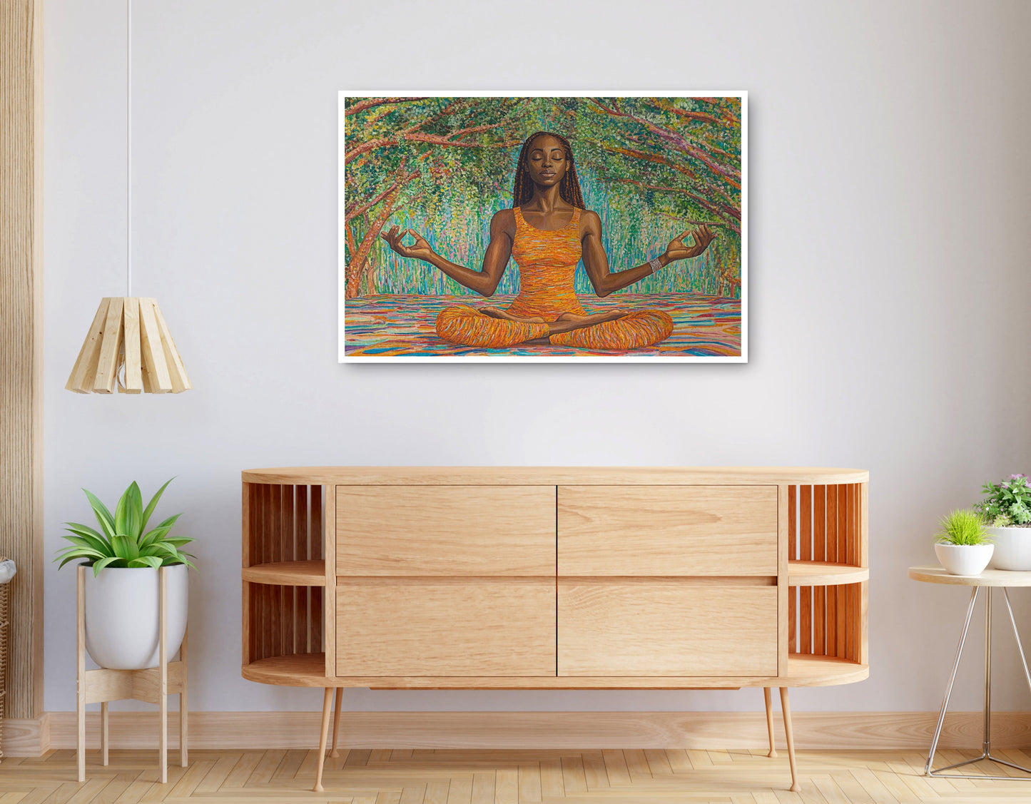 Alternate view of Black Woman Orange Yoga African American wall art canvas print