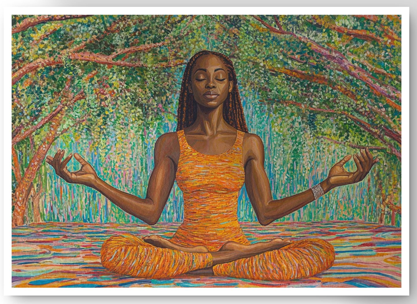 Black Woman Orange Yoga African American wall art canvas print by MoomZee Artwork