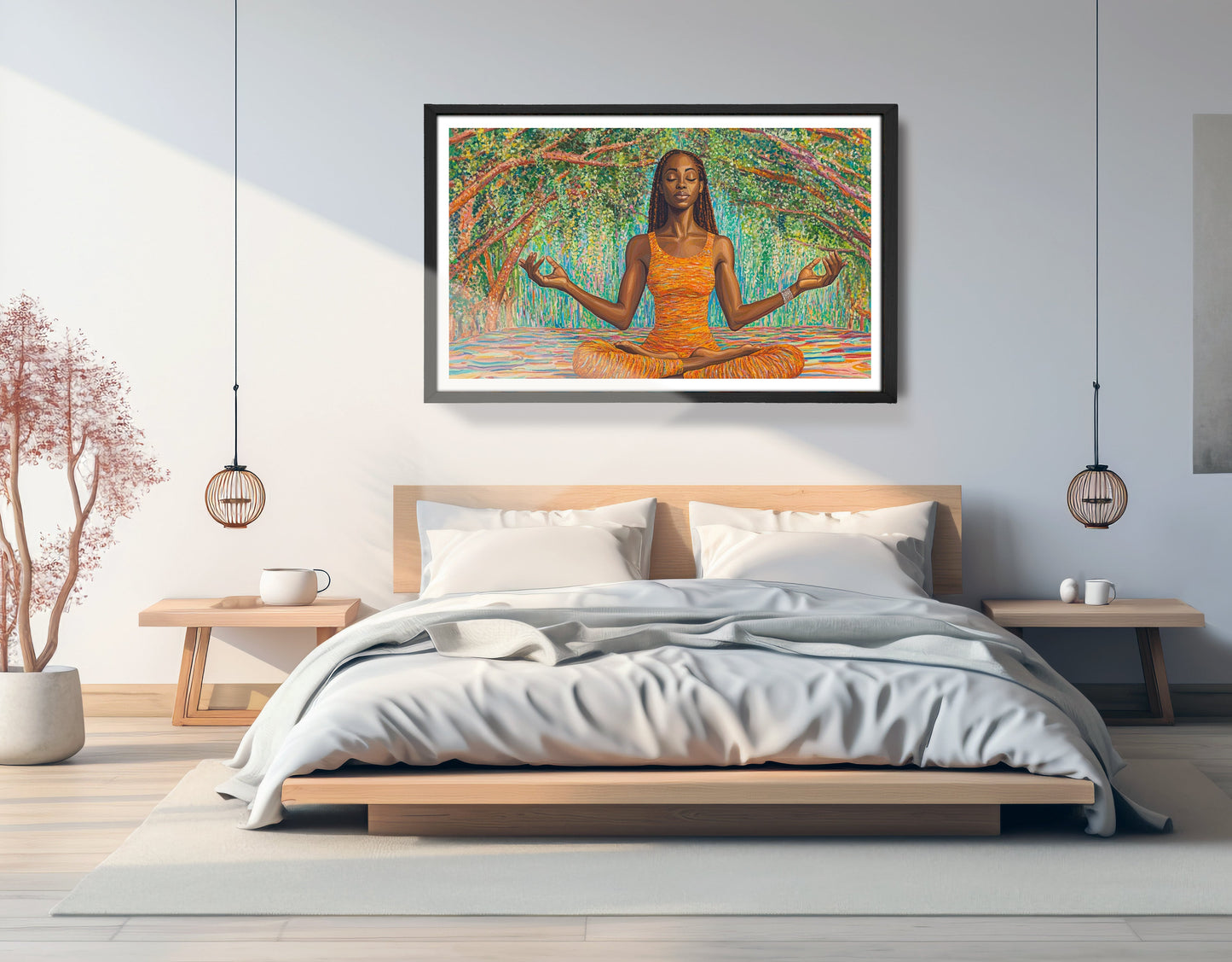 Black Woman Orange Yoga African American wall art view 69