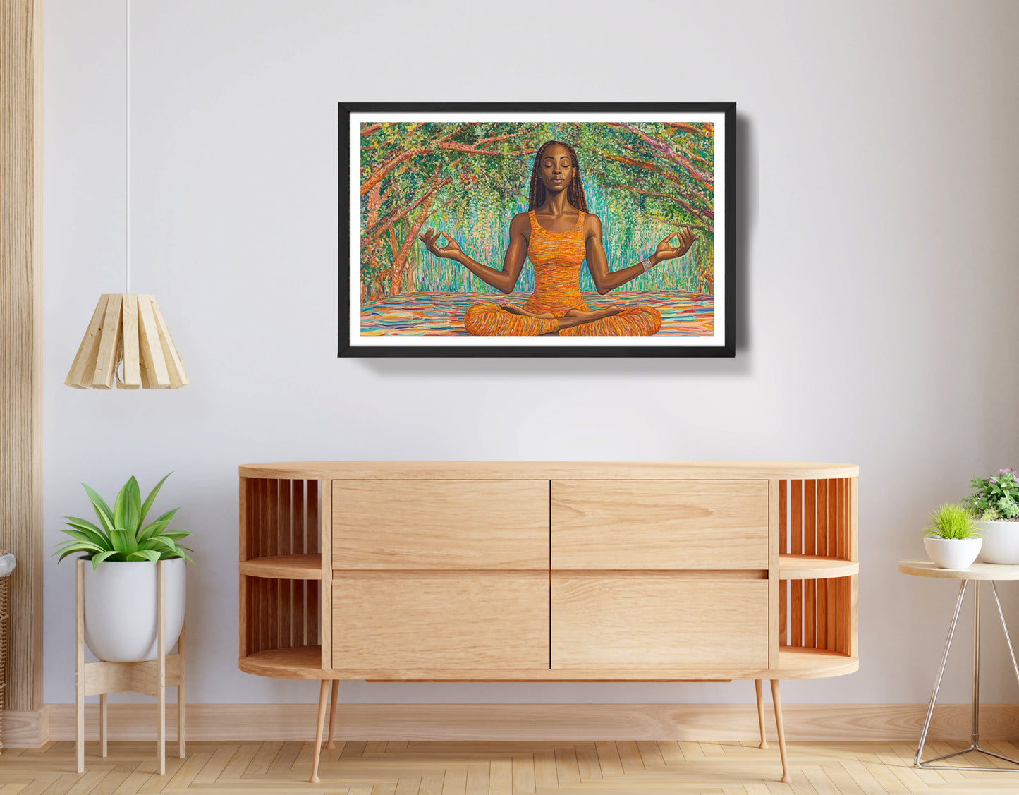 Black Woman Orange Yoga African American wall art view 68
