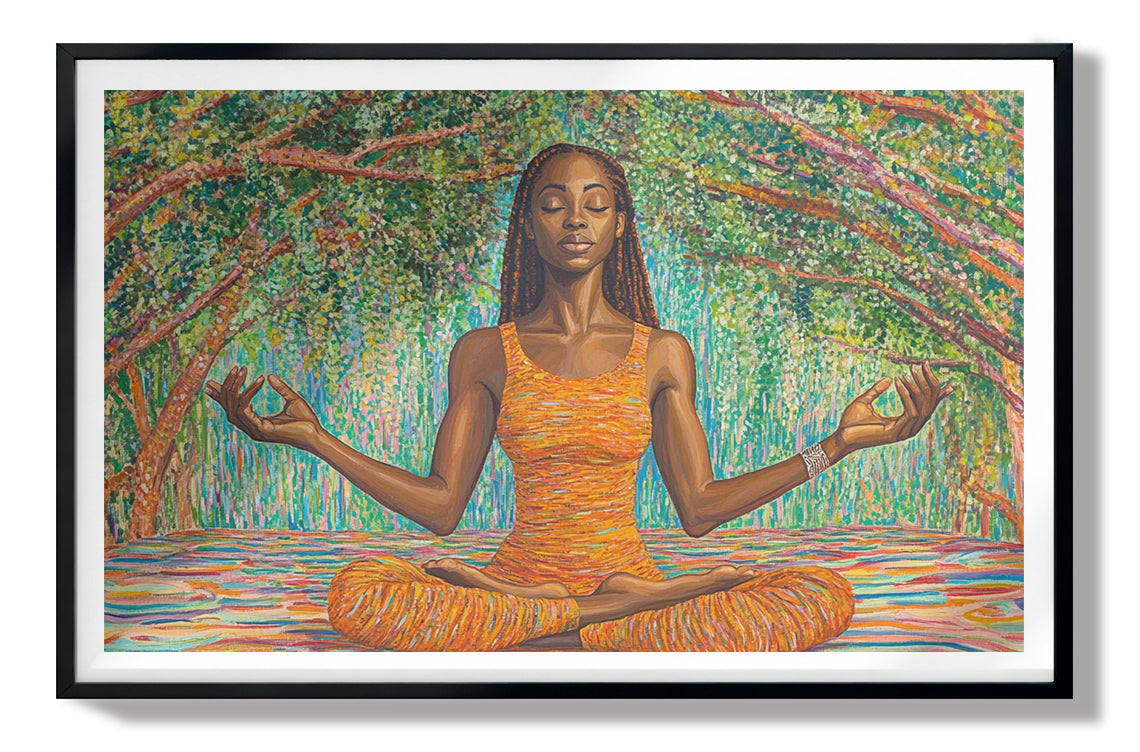 Black Woman Orange Yoga African American wall art view 67