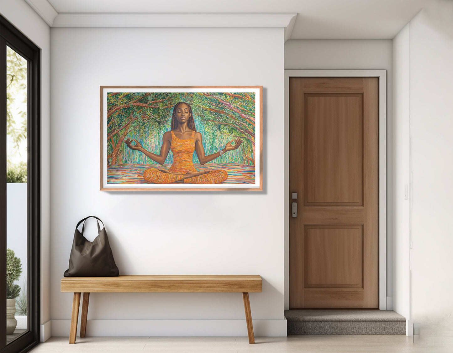 Black Woman Orange Yoga African American wall art view 83