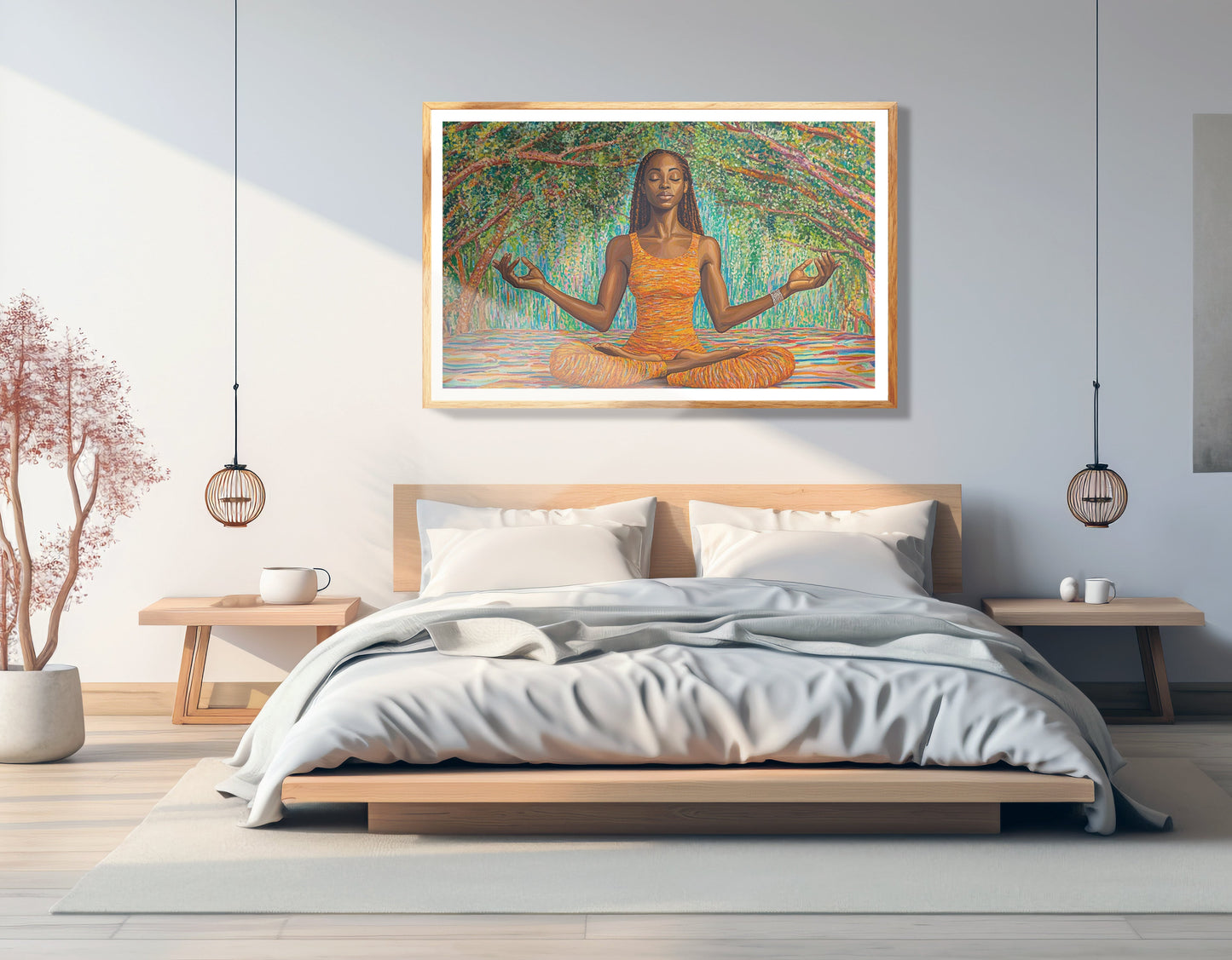 Black Woman Orange Yoga African American wall art view 75