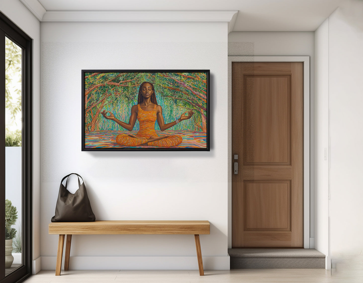 Black Woman Orange Yoga African American wall art view 29