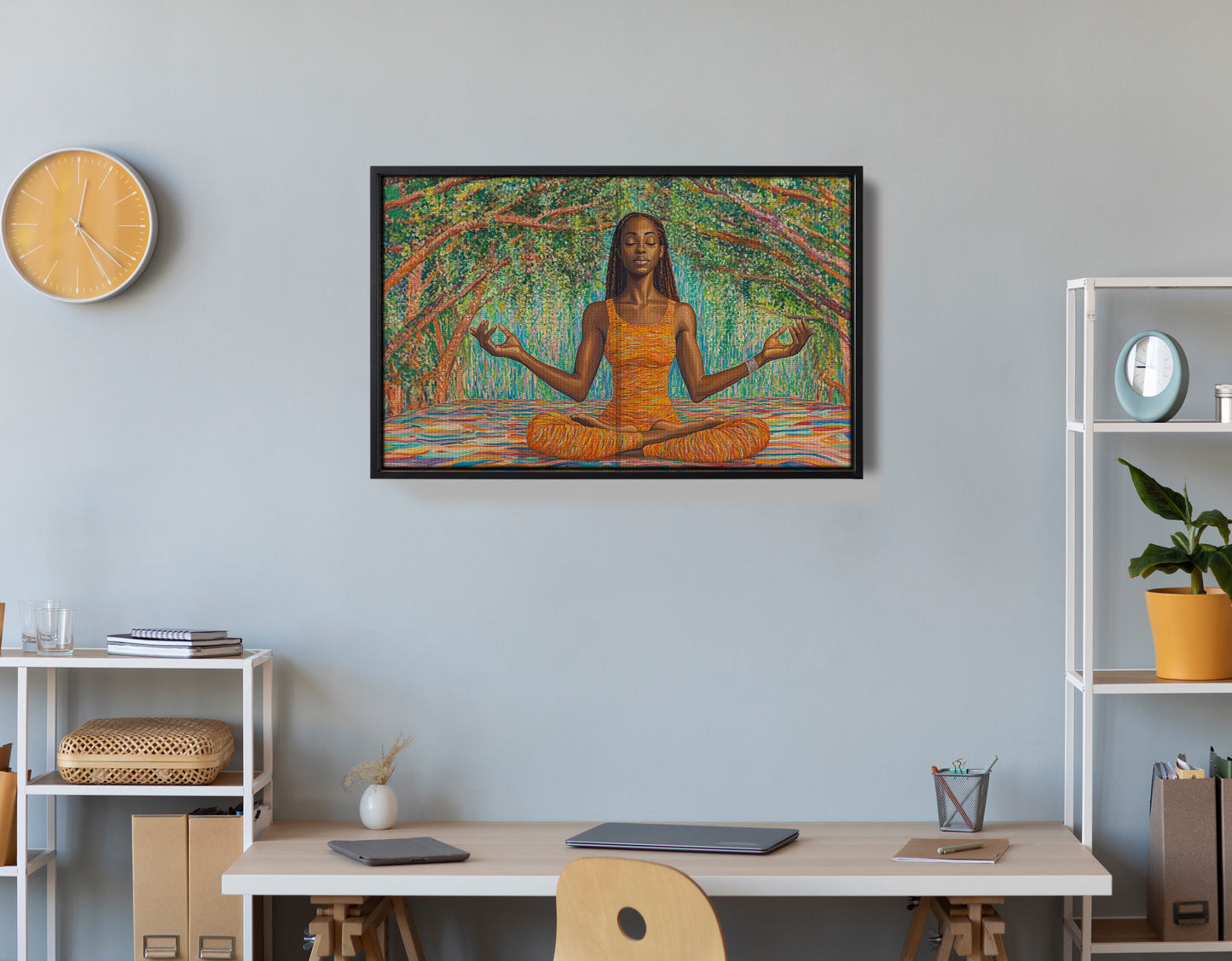Black Woman Orange Yoga African American wall art view 30