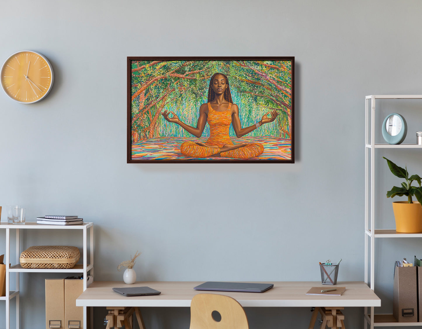 Black Woman Orange Yoga African American wall art view 36