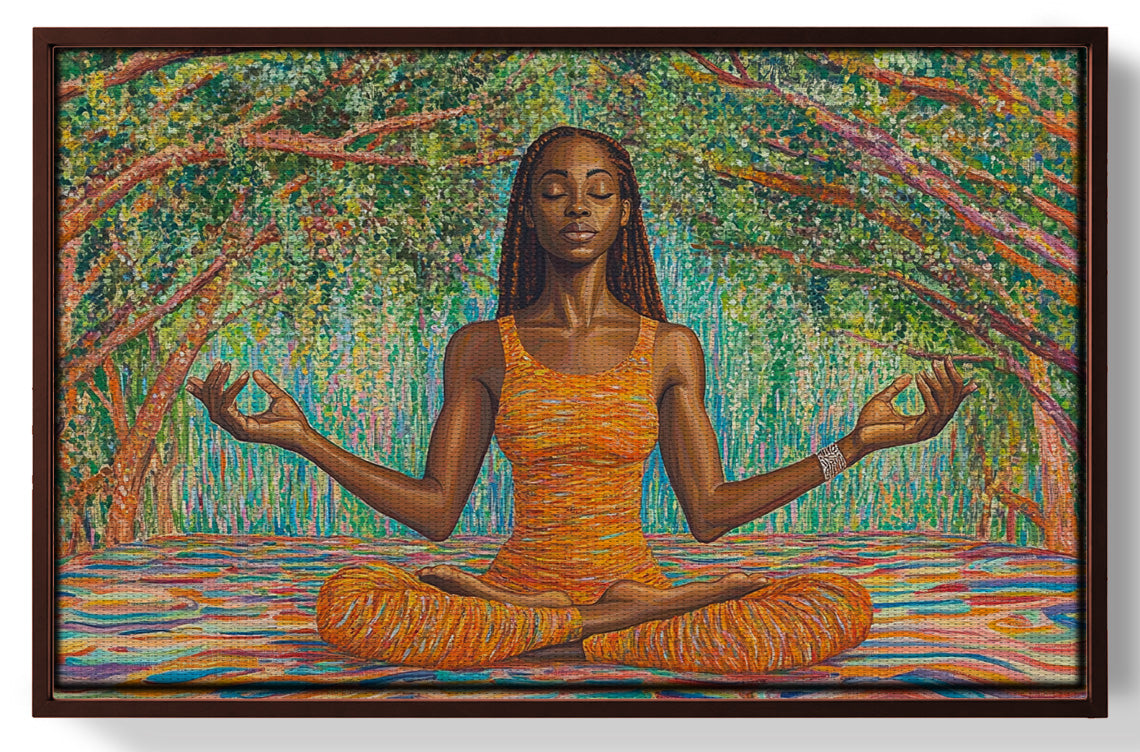Black Woman Orange Yoga African American wall art view 31