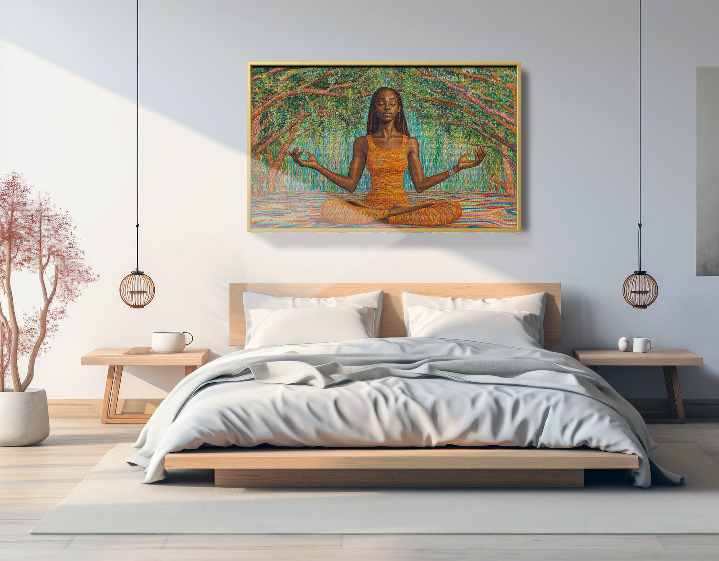 Black Woman Orange Yoga African American wall art view 39
