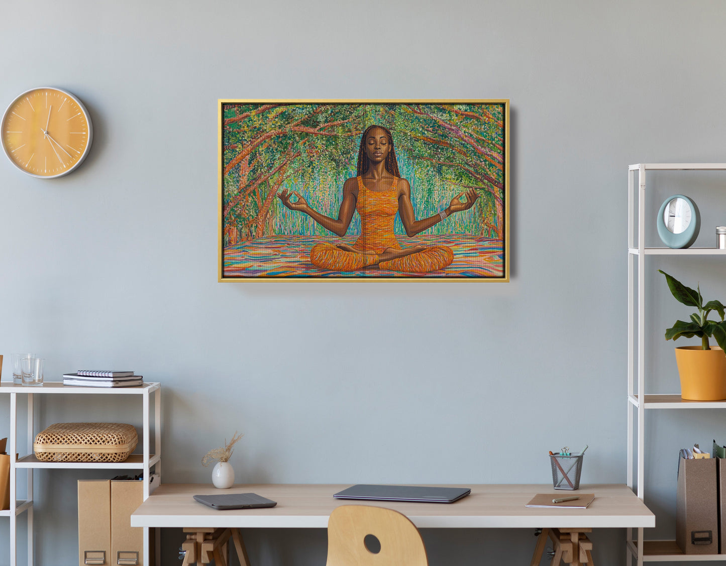Black Woman Orange Yoga African American wall art view 42