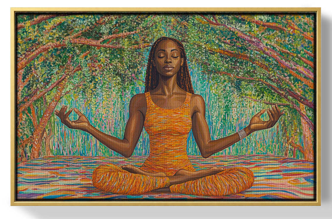 Black Woman Orange Yoga African American wall art view 37