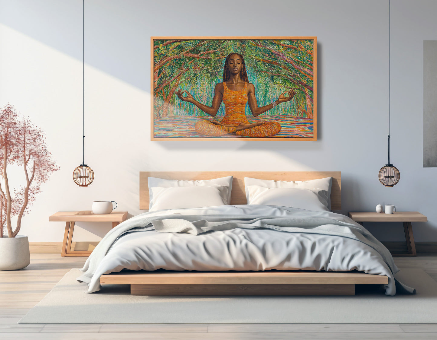 Black Woman Orange Yoga African American wall art view 45