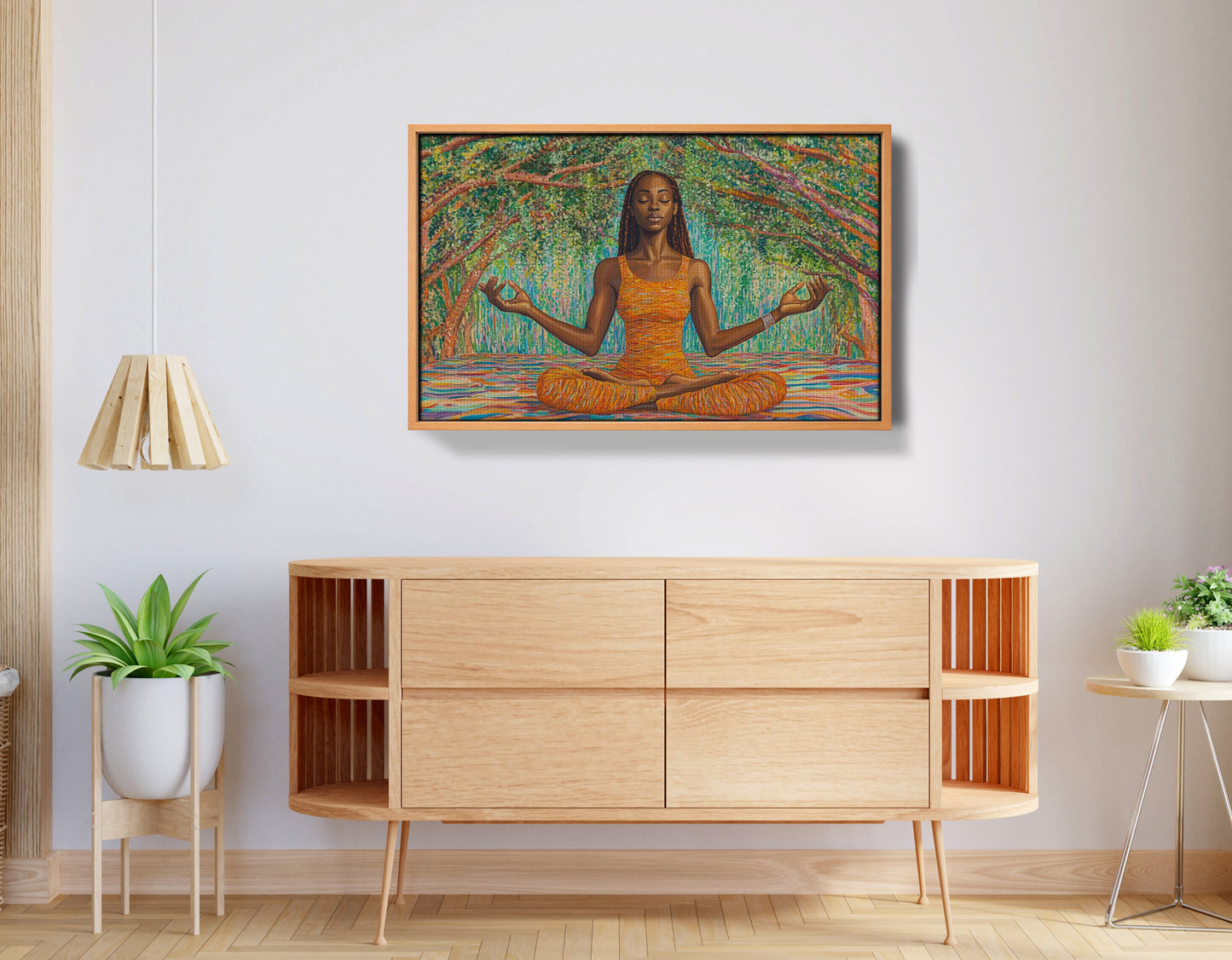 Black Woman Orange Yoga African American wall art view 44