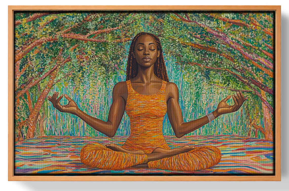 Black Woman Orange Yoga African American wall art view 43