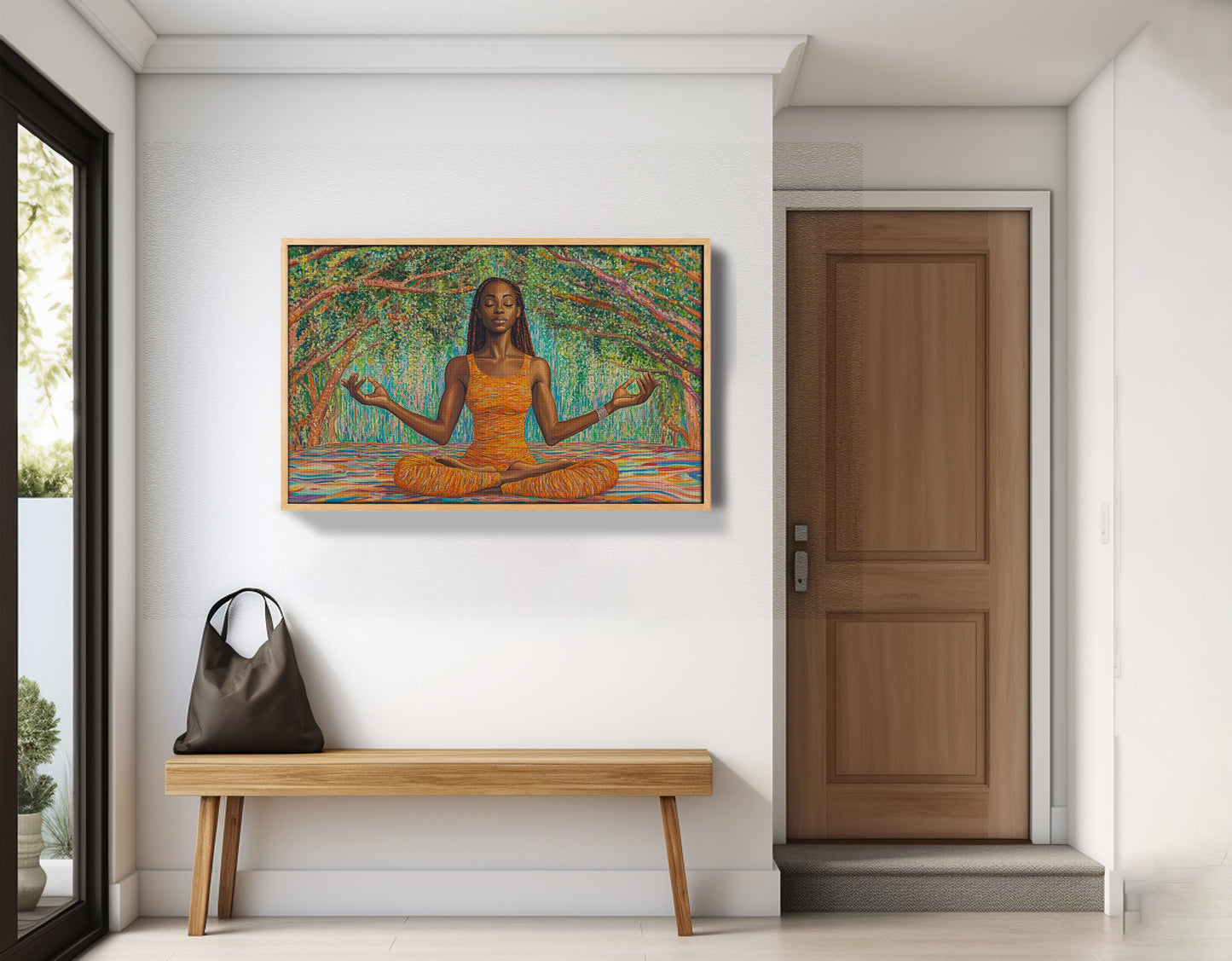 Black Woman Orange Yoga African American wall art view 53