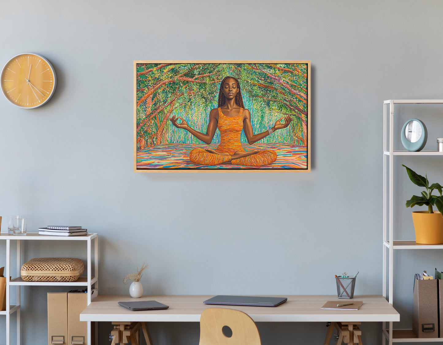 Black Woman Orange Yoga African American wall art view 54