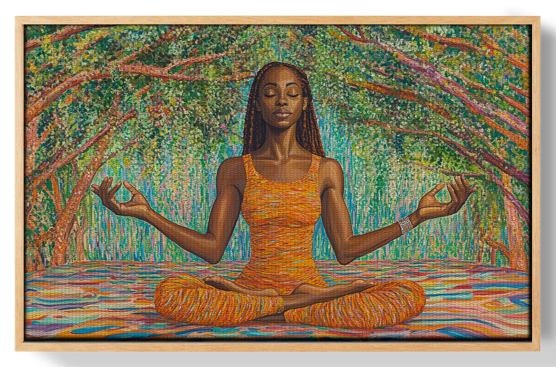 Black Woman Orange Yoga African American wall art view 49