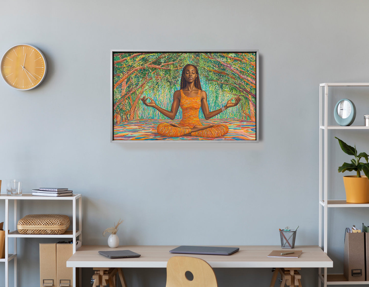 Black Woman Orange Yoga African American wall art view 60