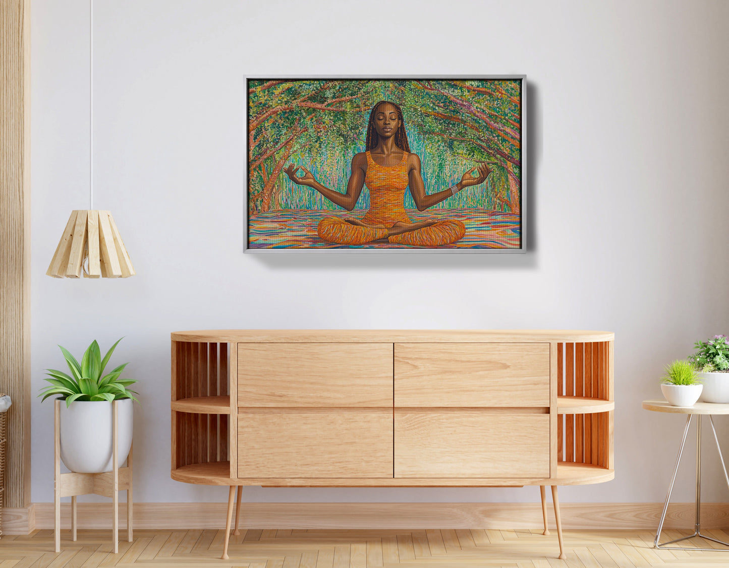 Black Woman Orange Yoga African American wall art view 56