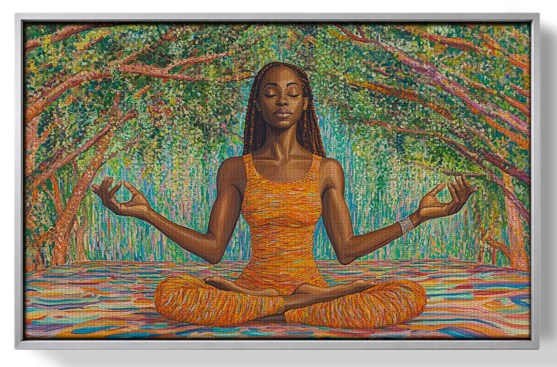 Black Woman Orange Yoga African American wall art view 55