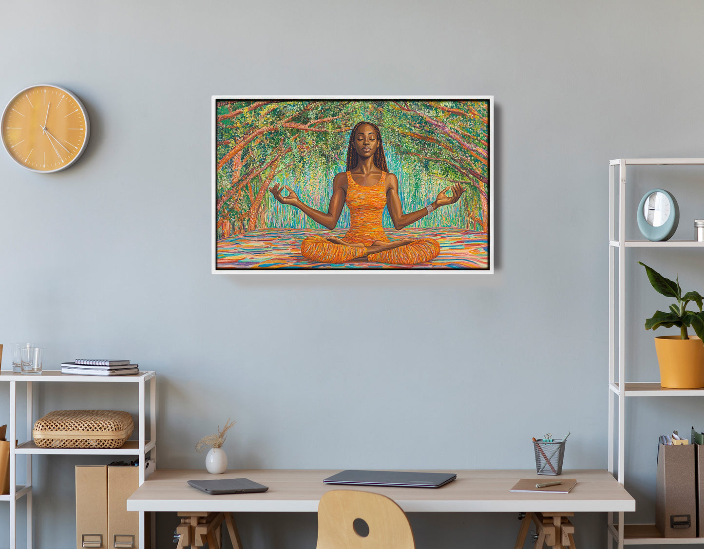 Black Woman Orange Yoga African American wall art view 66