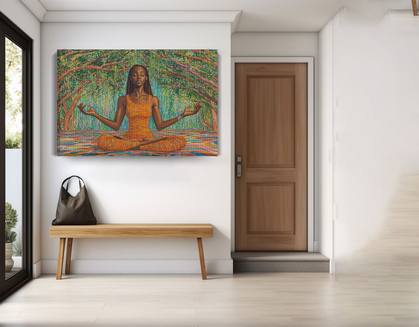 Black Woman Orange Yoga African American wall art view 17