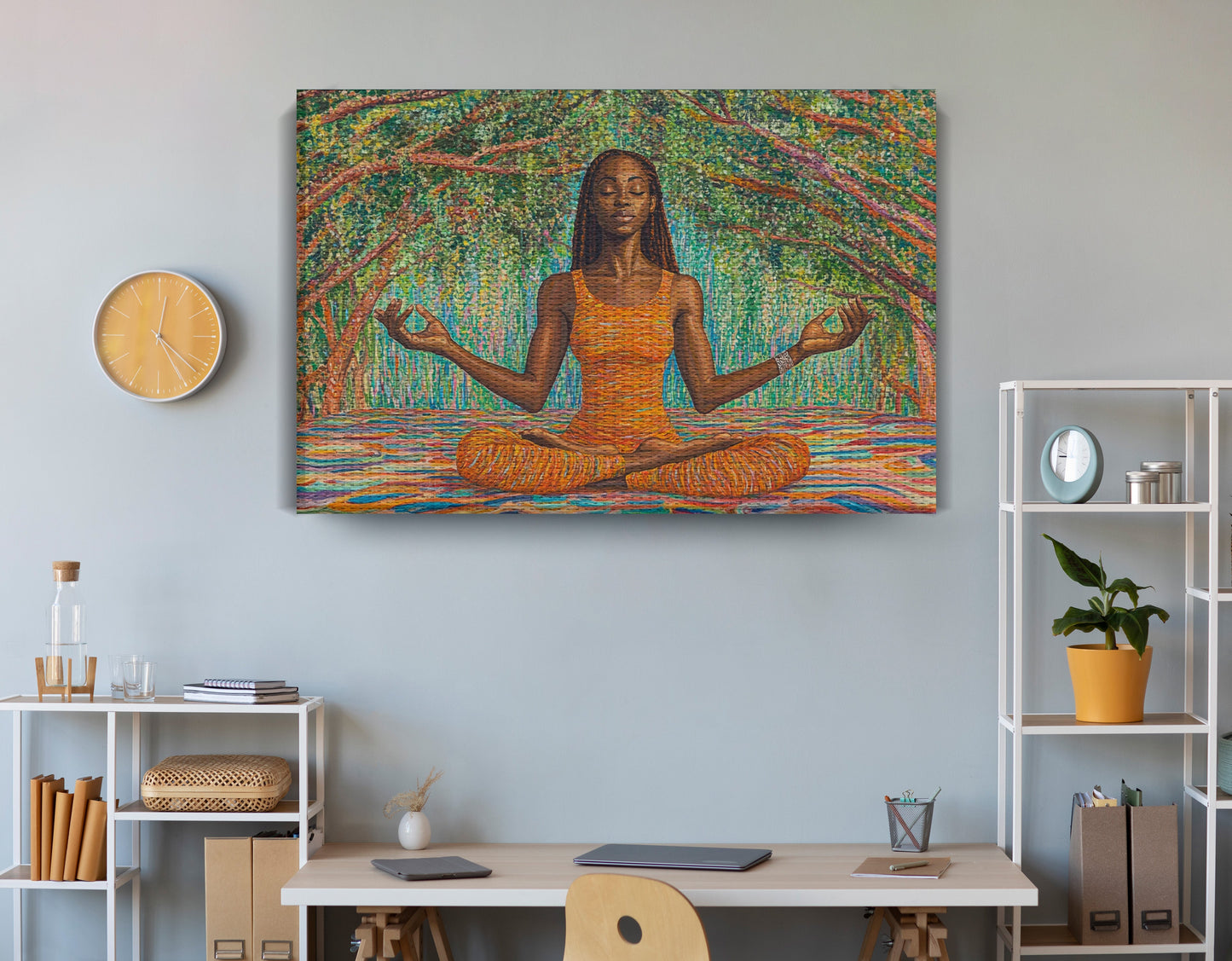 Black Woman Orange Yoga African American wall art view 18