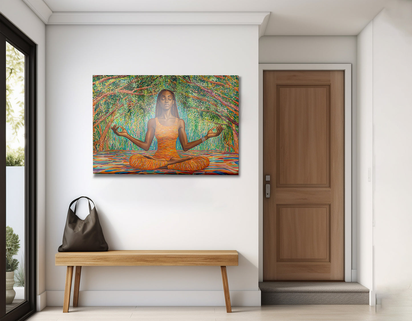 Black Woman Orange Yoga African American wall art view 23