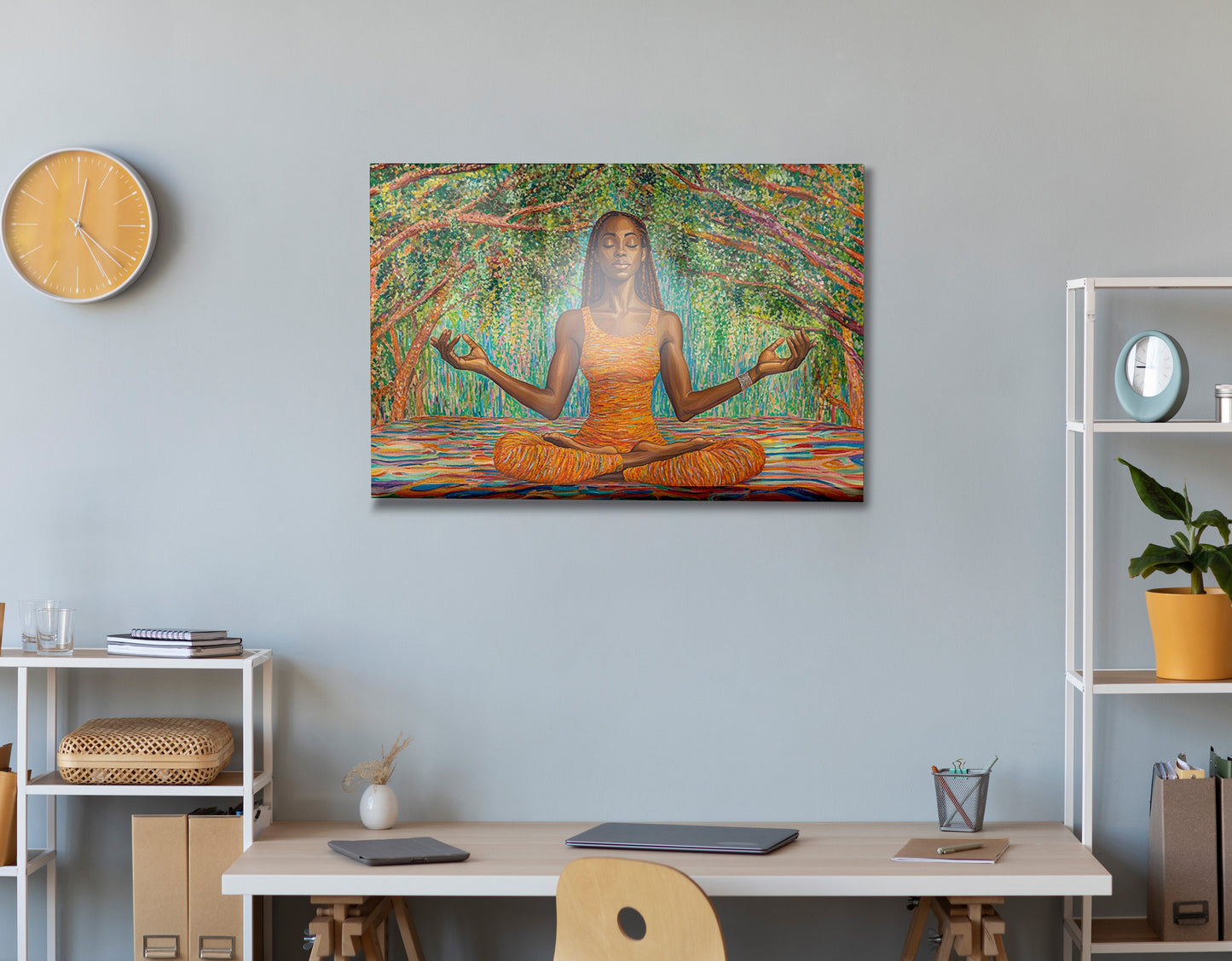 Black Woman Orange Yoga African American wall art view 24