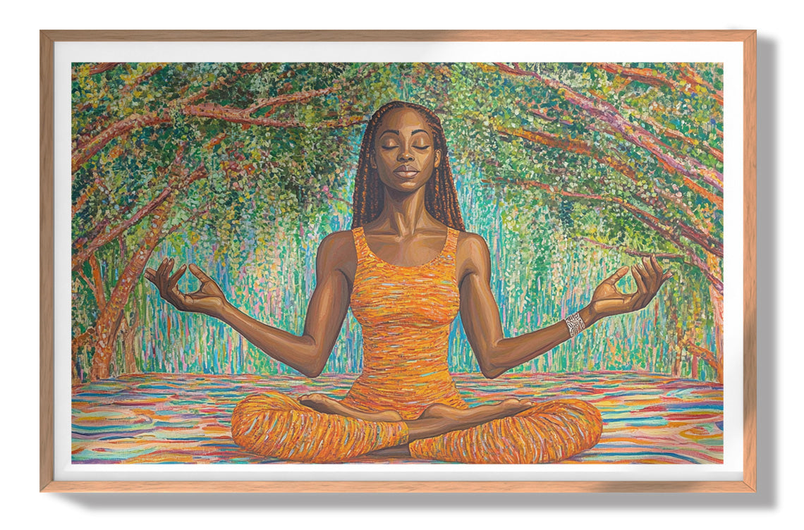 Black Woman Orange Yoga African American wall art view 79