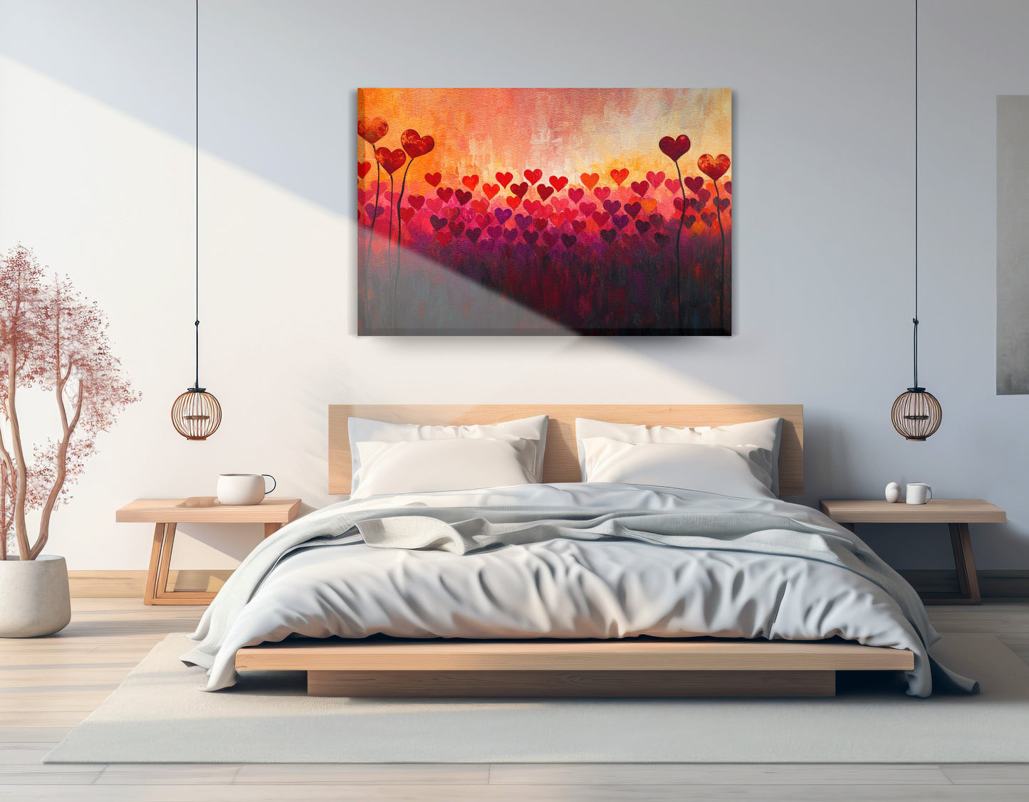 Heart Flower Sunset Black African American canvas print displayed as bedroom wall decor