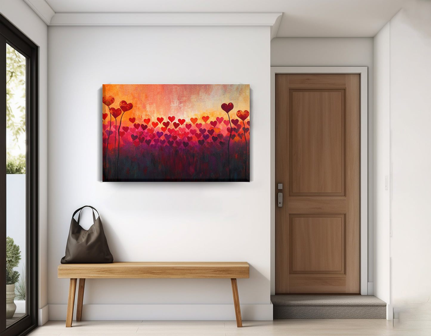Heart Flower Sunset Black African American canvas print displayed as entryway wall decor