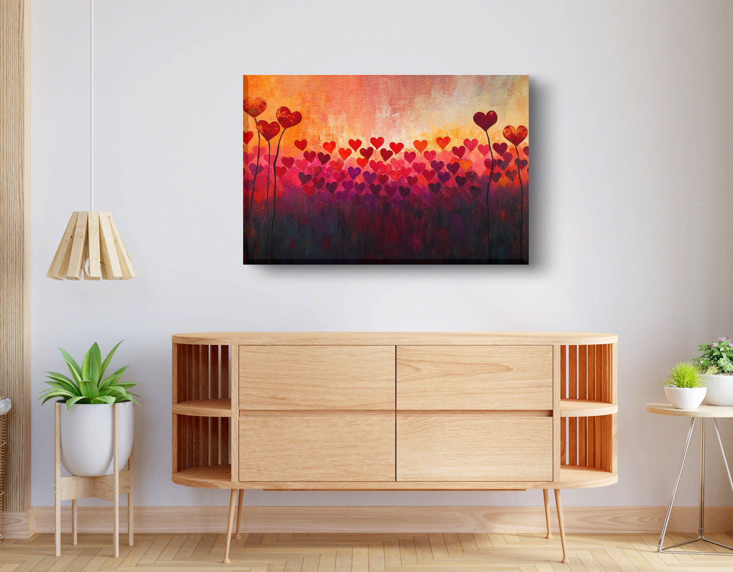 Heart Flower Sunset Black African American canvas print displayed as living room wall decor
