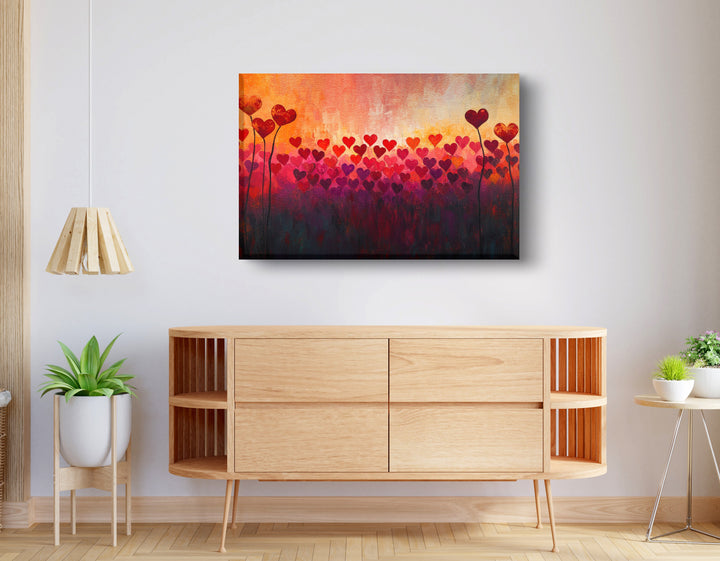 Heart Flower Sunset Black Wall Art