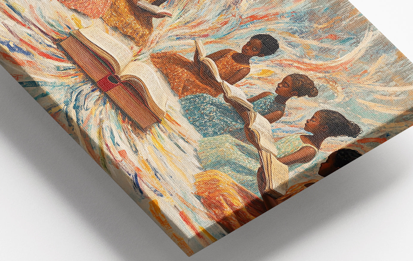 Close-up of Black Children Reading Circle Black children wall art detail