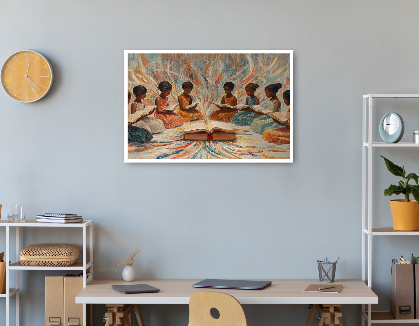 Black Children Reading Circle Black children wall art print view