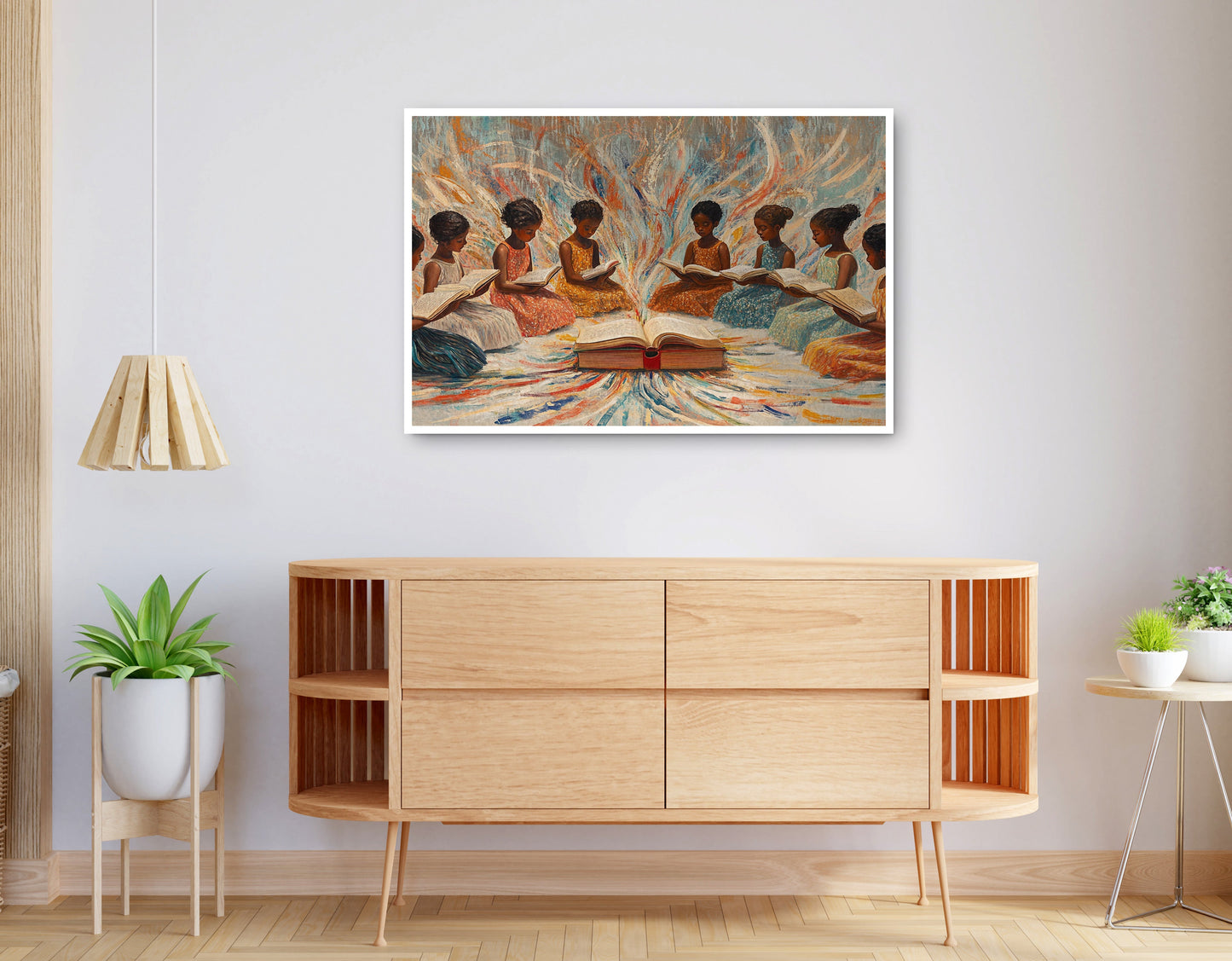 Alternate view of Black Children Reading Circle Black children wall art canvas print