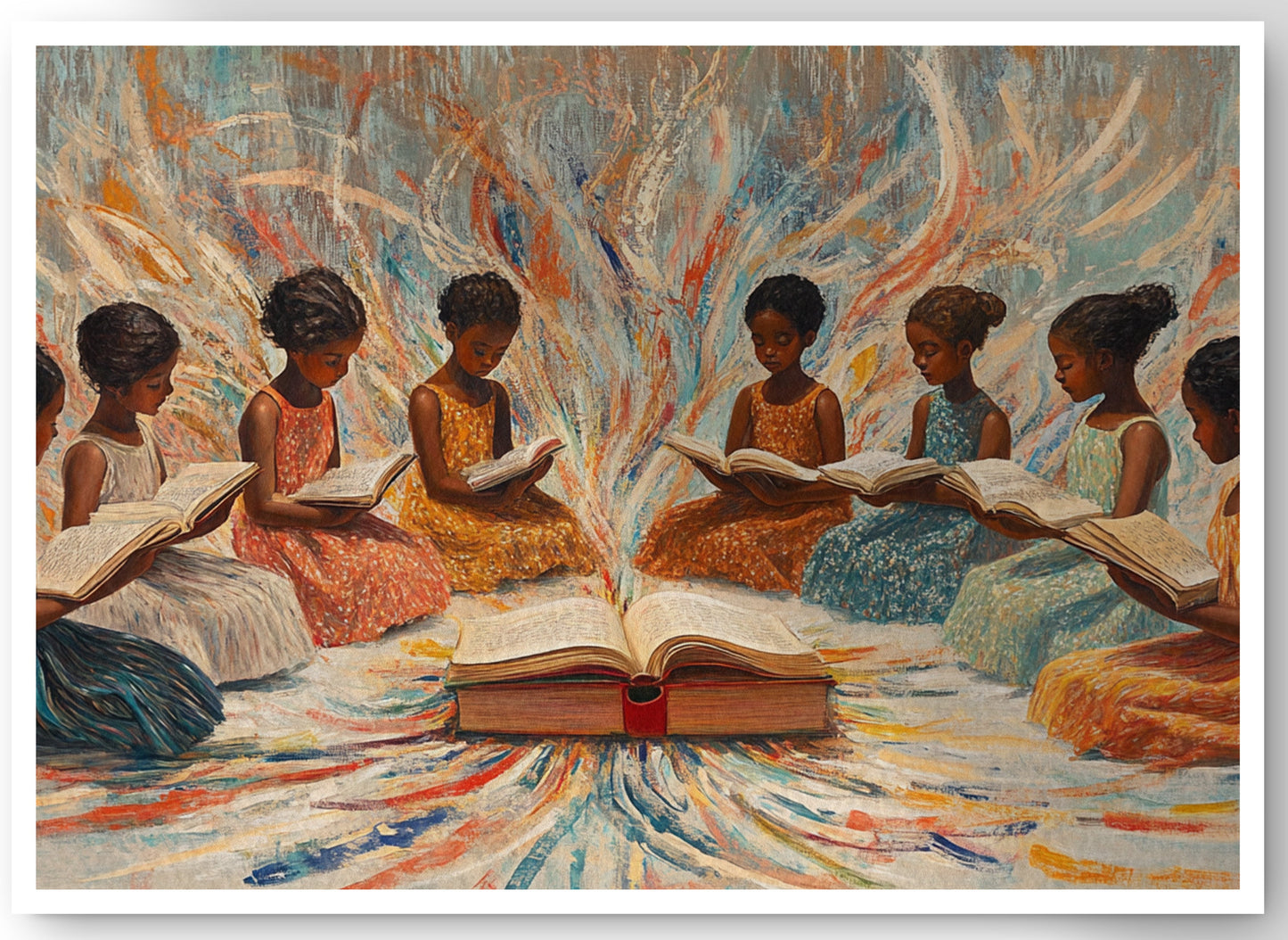 Black Children Reading Circle Black children wall art canvas print by MoomZee Artwork
