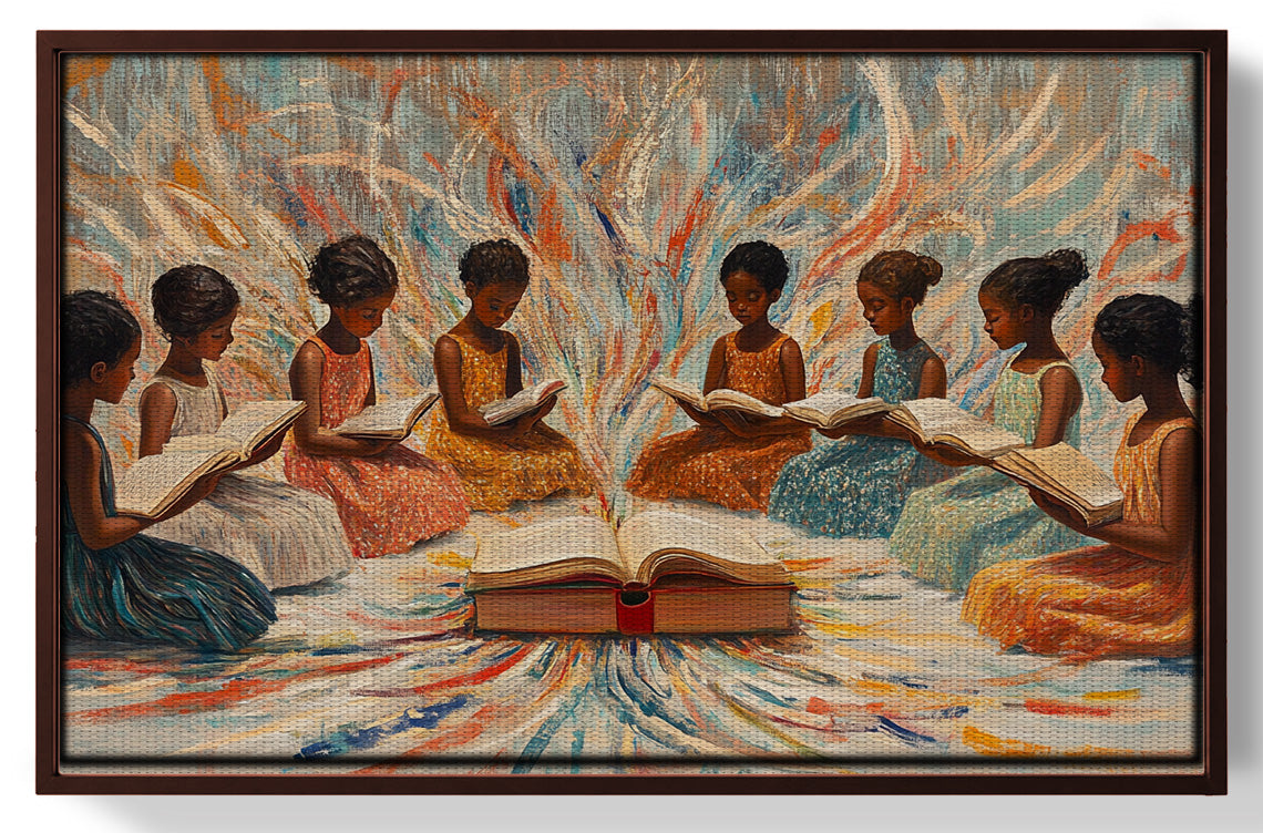 Black Children Reading Circle Black children wall art view 31