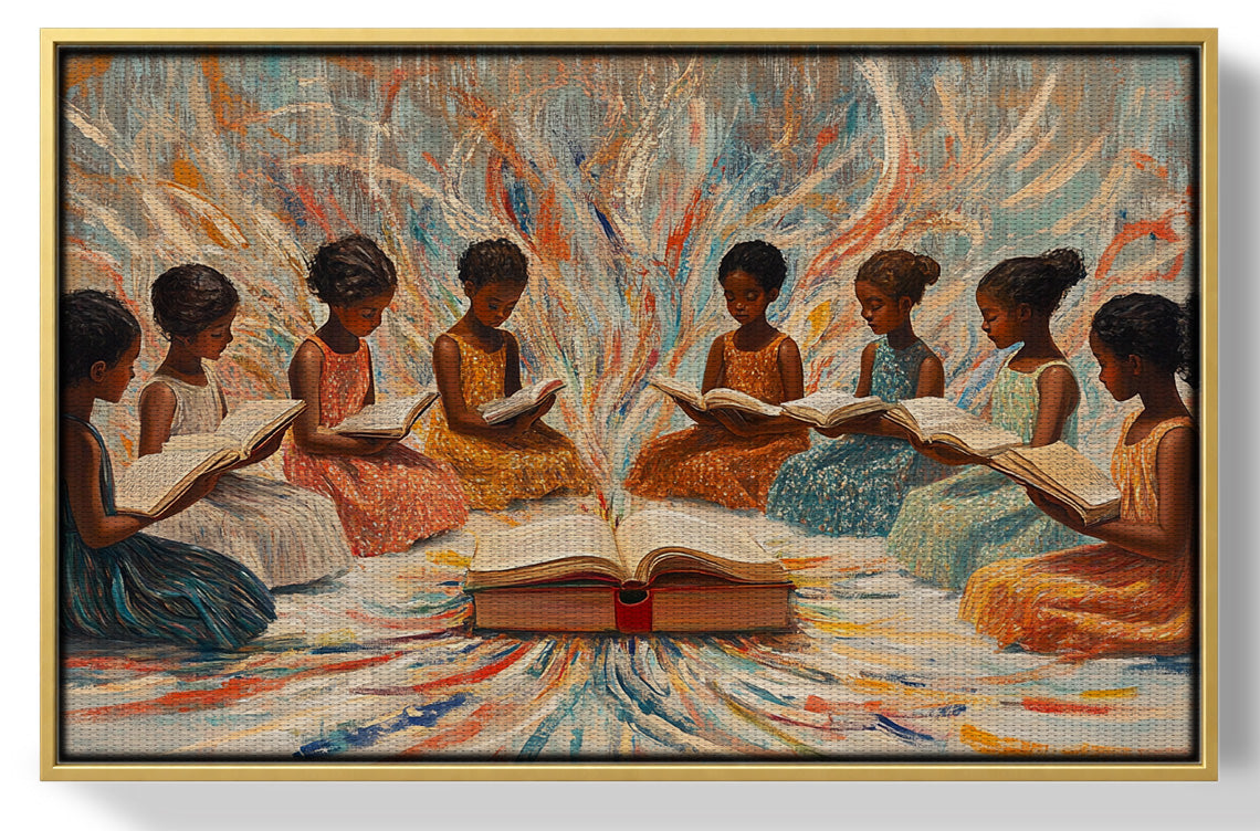 Black Children Reading Circle Black children wall art view 37