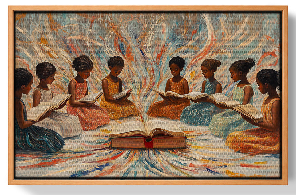 Black Children Reading Circle Black children wall art view 43