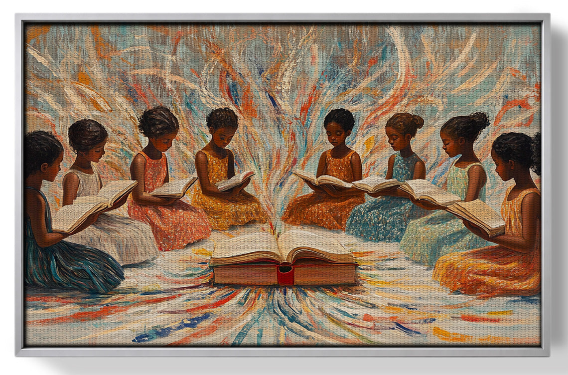 Black Children Reading Circle Black children wall art view 55