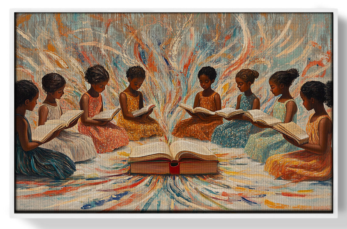 Black Children Reading Circle Black children wall art view 61