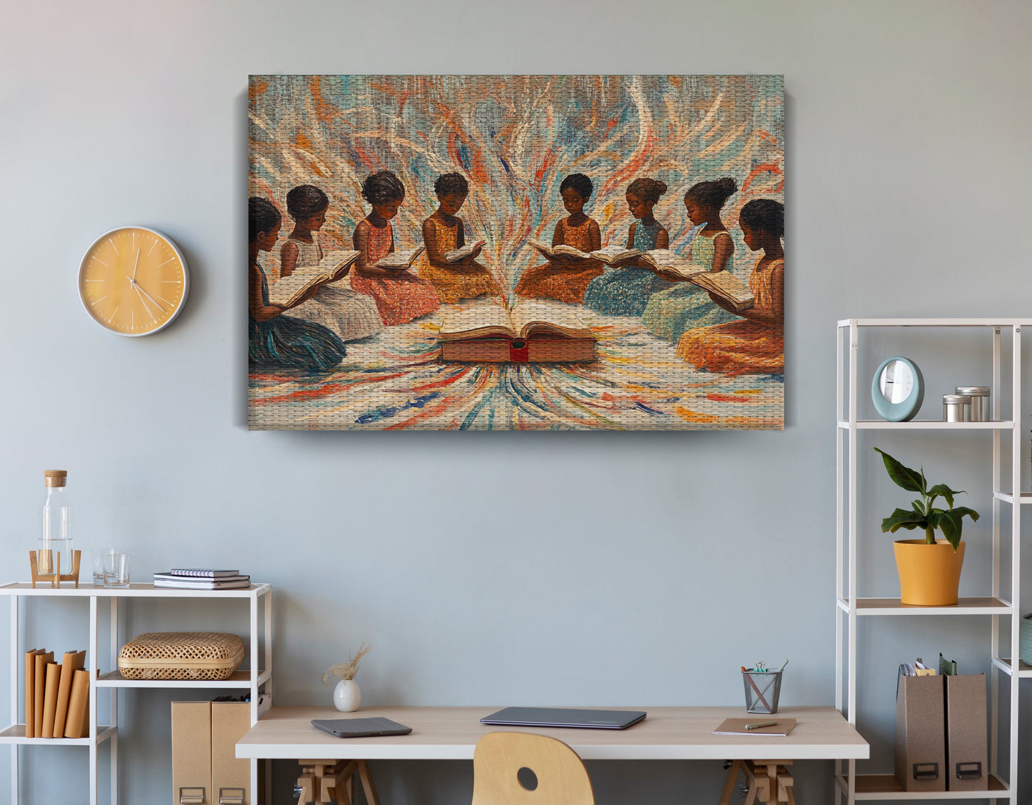 Black Children Reading Circle Black children wall art view 18