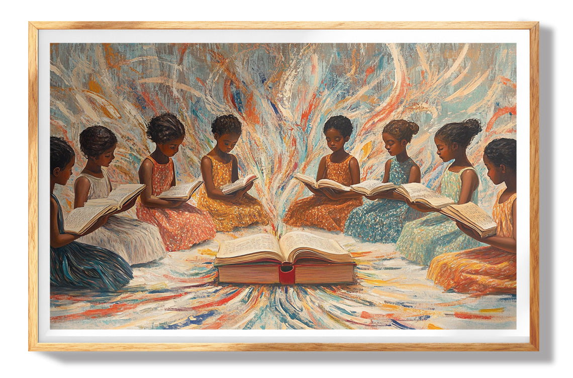 Black Children Reading Circle Black children wall art view 73